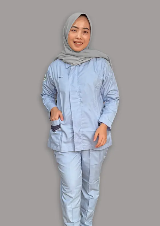 Set Seragam Kerja Biru Keabuan
